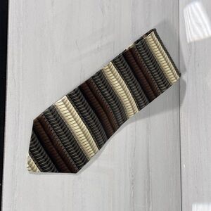 Cream and Brown Striped Silk Tie